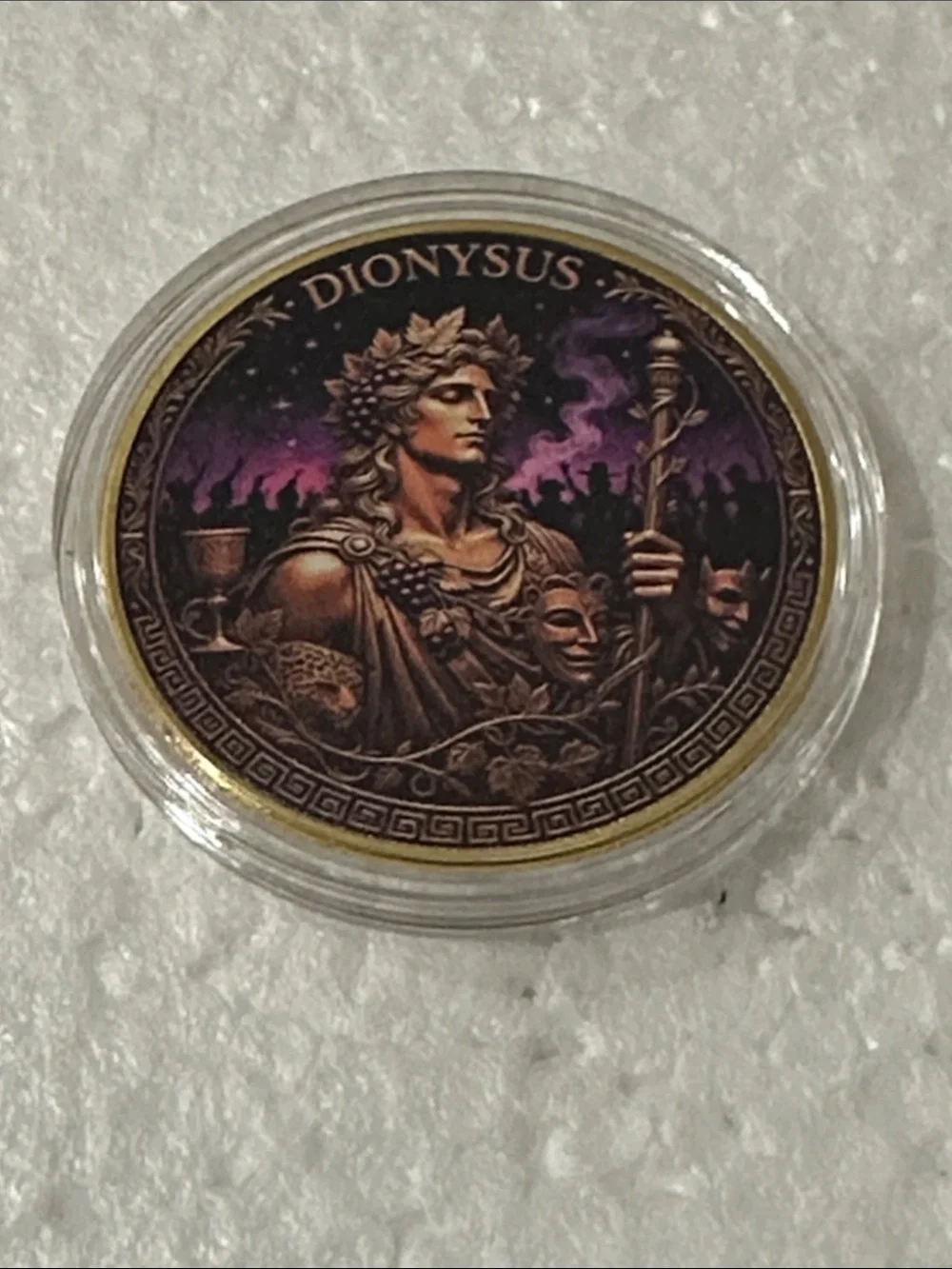 Dionysus Decorative Collector Coin - Purple and Gold